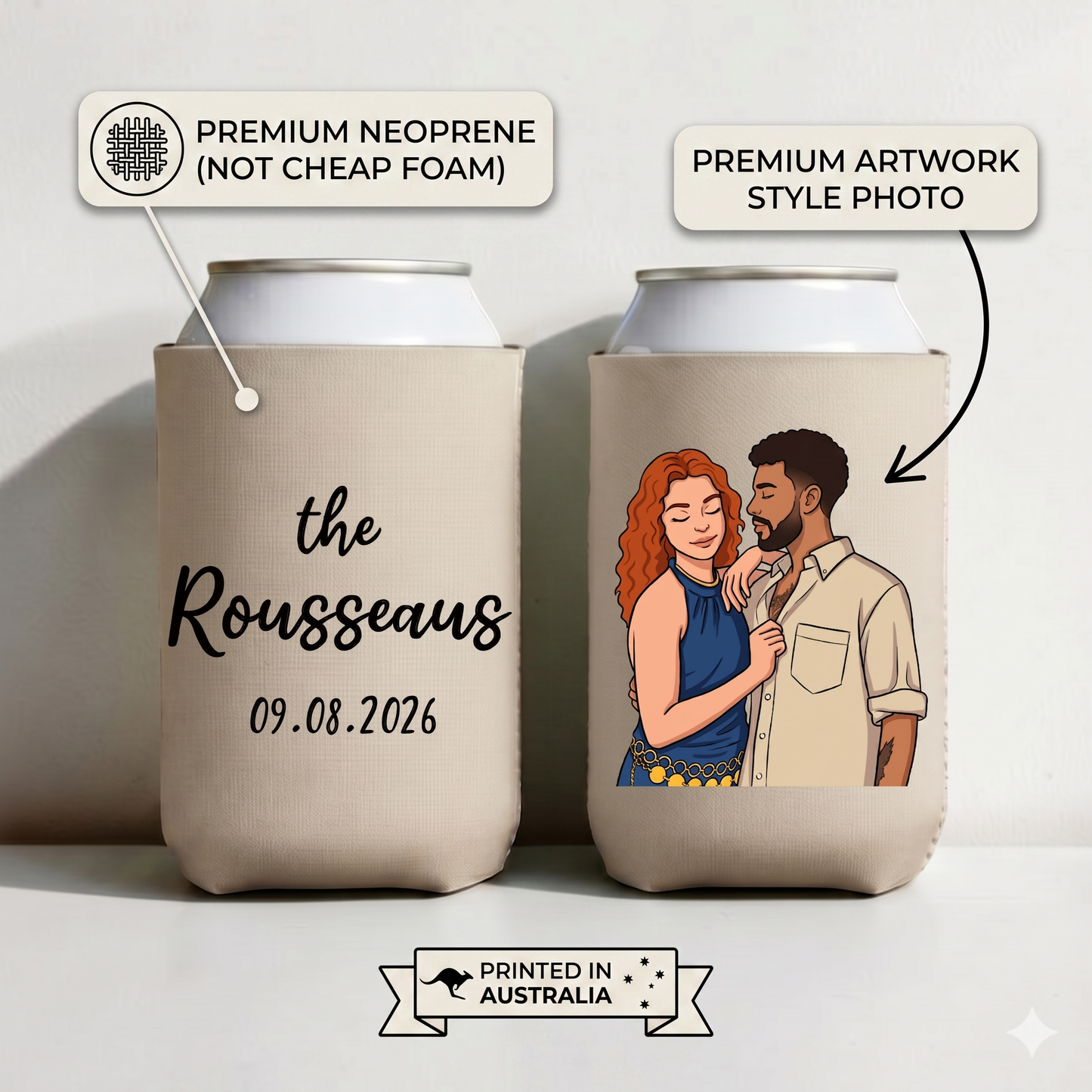 Wedding stubby holder with image artwork