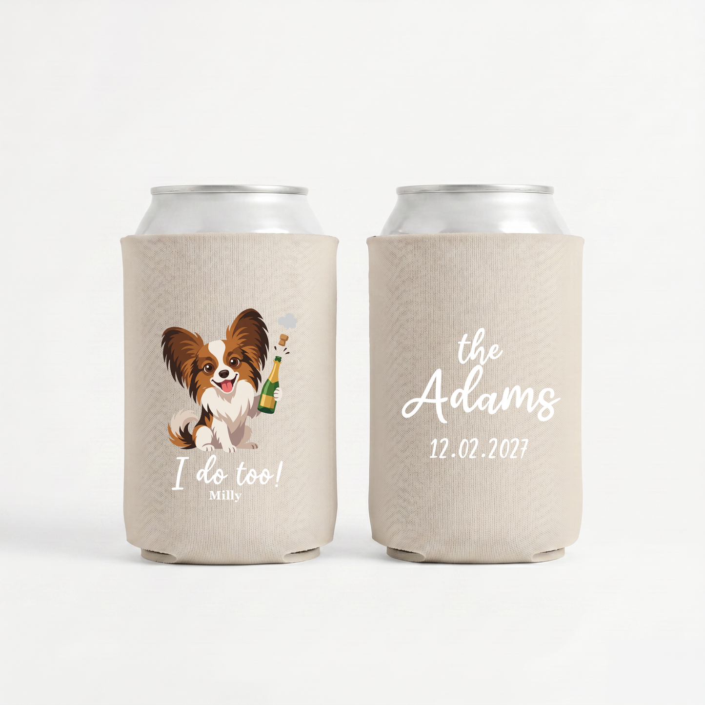 Stubby Holders with pets and champagne