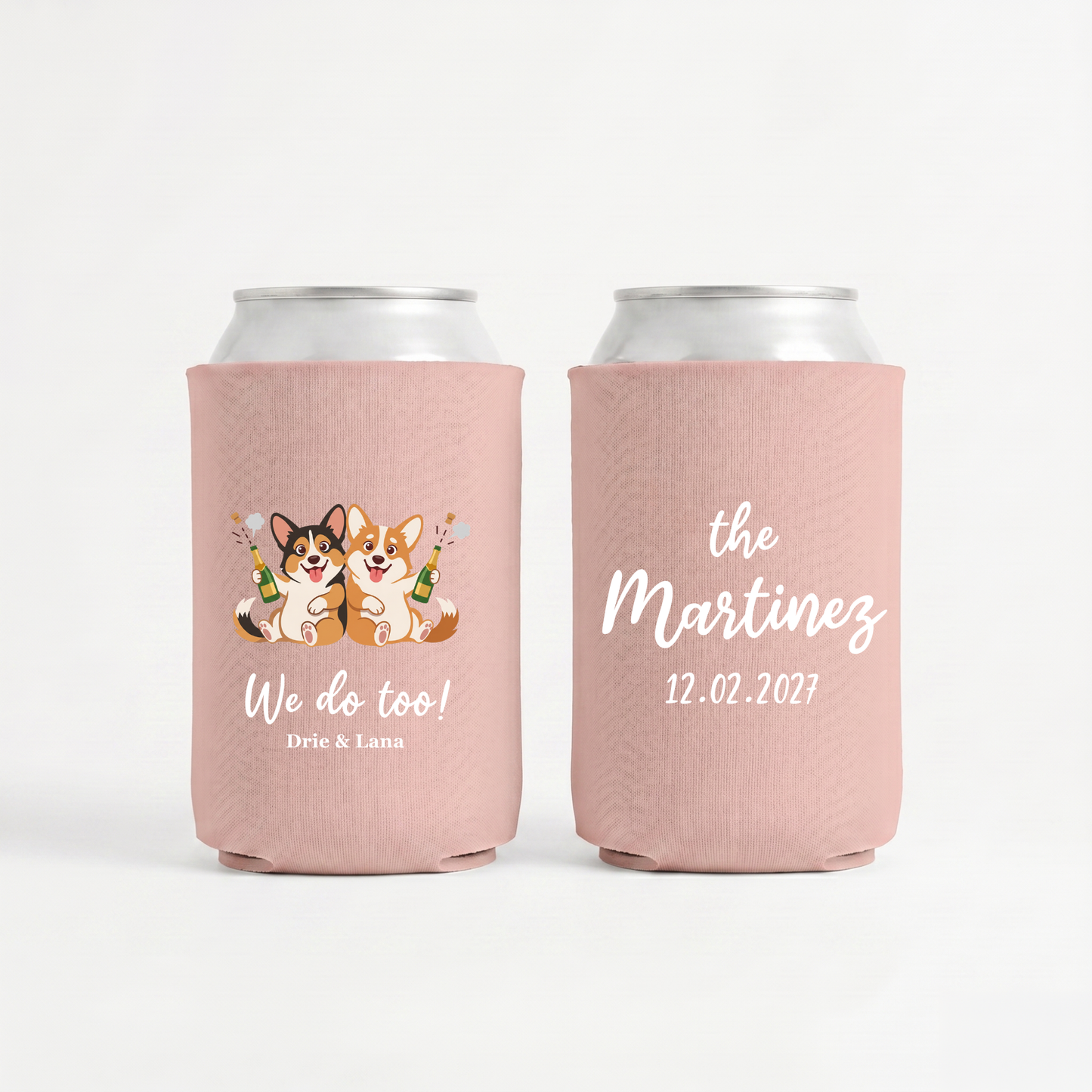 Stubby Holders with pets and champagne