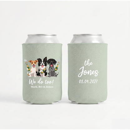 Stubby Holders with pets and champagne