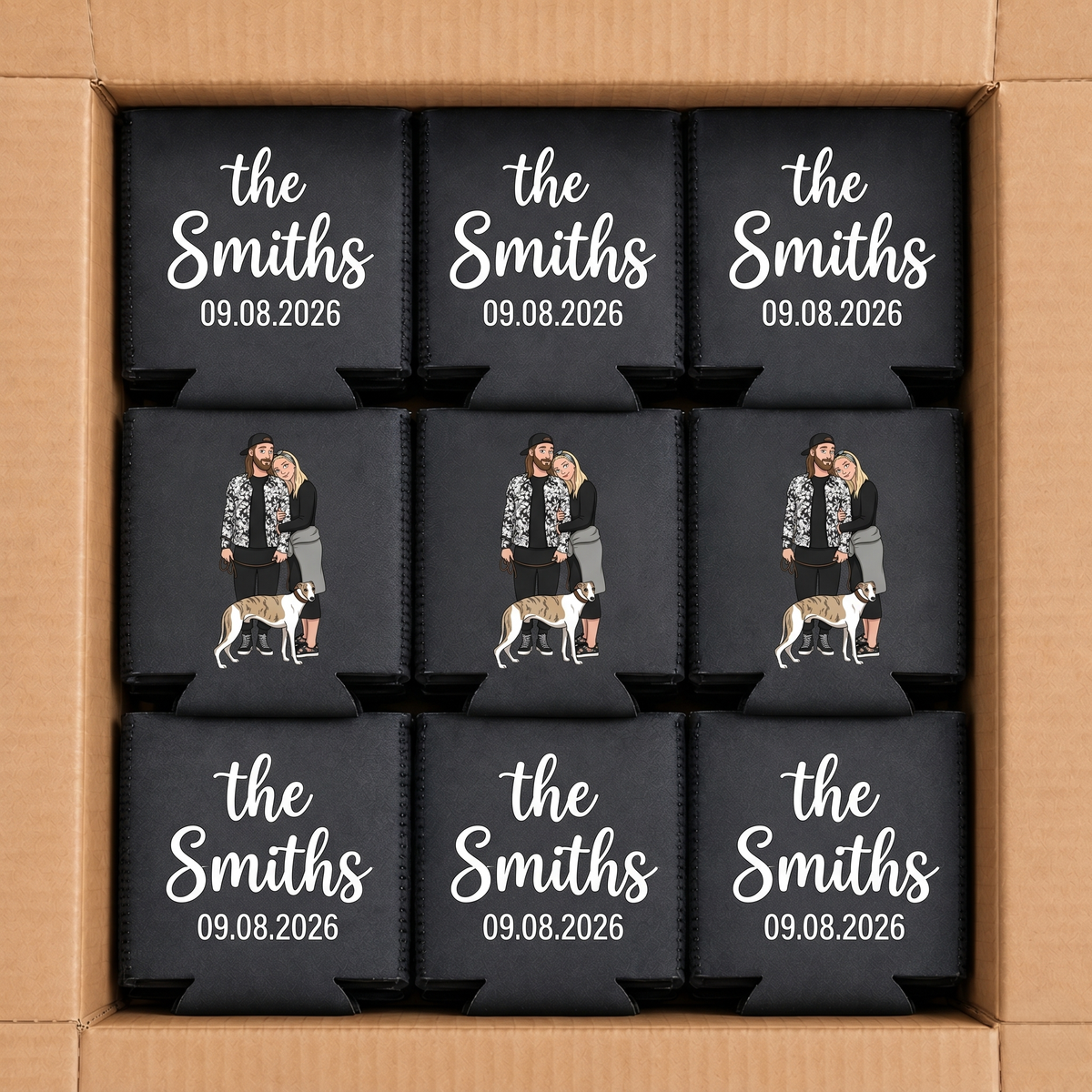 Wedding Stubby Holders · Illustrated Couple