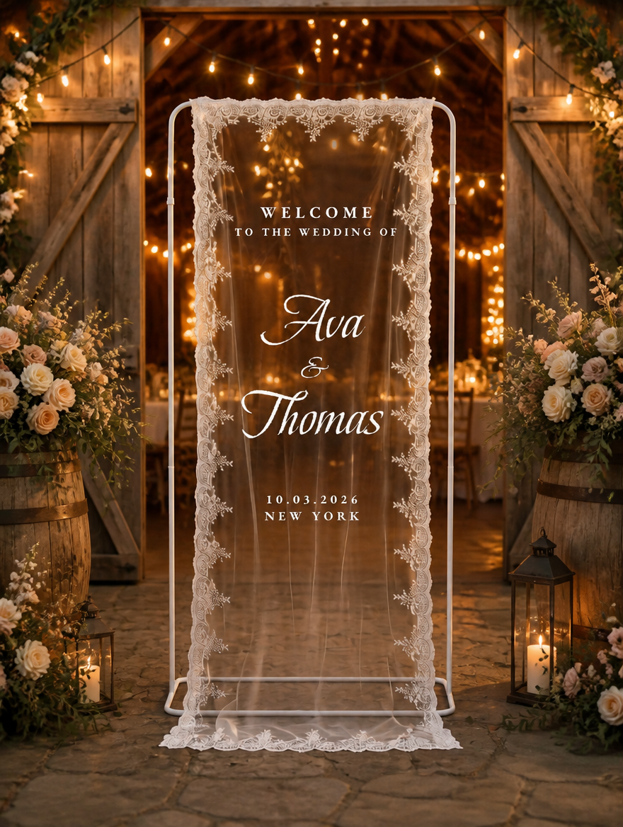 Sheer Lace Welcome Sign