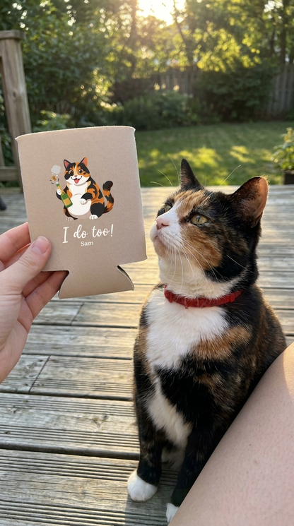 Stubby Holders with pets and champagne