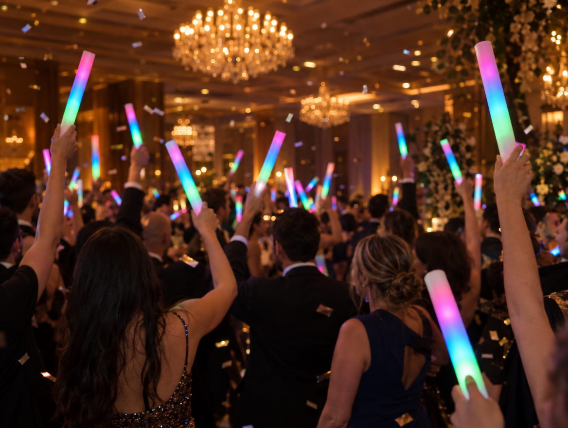 Corporate gala with multicolour LED foam glow sticks