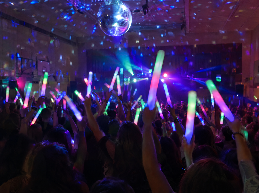 School glow disco with LED glow sticks